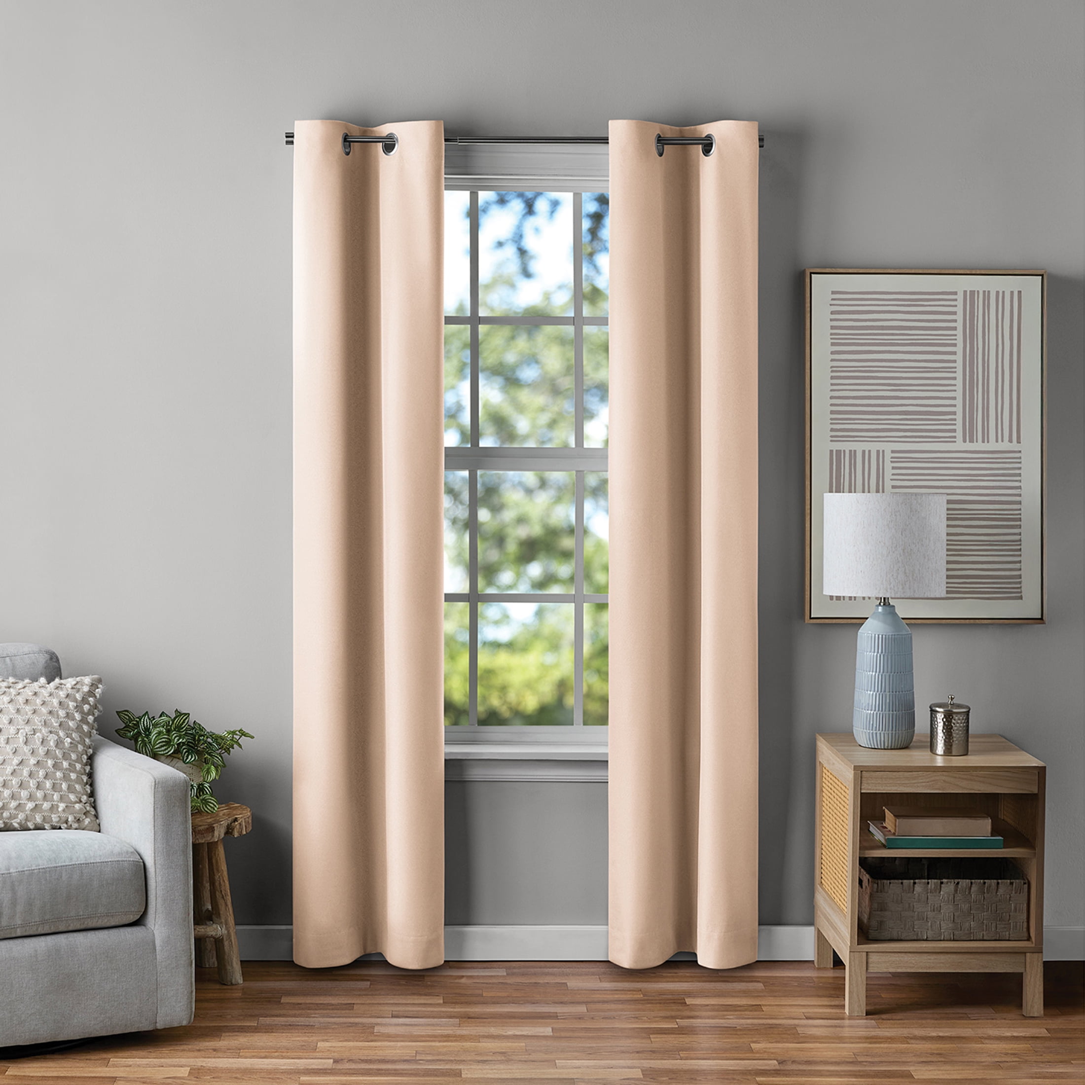 Mainstays Beige Solid Blackout Grommet Curtain Panel Pair, Set of 2, 30 in W x 84 in L