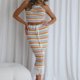 thumbnail image 5 of Conjunto De Falda Ajustada Conjunto de falda ajustada para mujer Ropa de fiesta sin espalda con rayas horizontales expuestas al ombligo Kuymtek Xl Azul para Mujer, 5 of 6