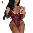 thumbnail image 1 of Lencería sexy para mujer, diseño de malla de encaje, mono con tirantes y hueco, rojo vino, S Vogacara XX000148-03, 1 of 7