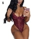 thumbnail image 1 of Lencería sexy para mujer, diseño de malla de encaje, mono con tirantes y hueco, rojo vino, S Monstrate XX000148-03, 1 of 7