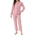 thumbnail image 2 of Conjunto de lounge para mujeres INSPIRE CHIC, algodón, botón, patrón lindo, manga larga, cuello con muesca, conjunto de pantalones con bolsillos, pijama, XL, triángulo, 2 of 6