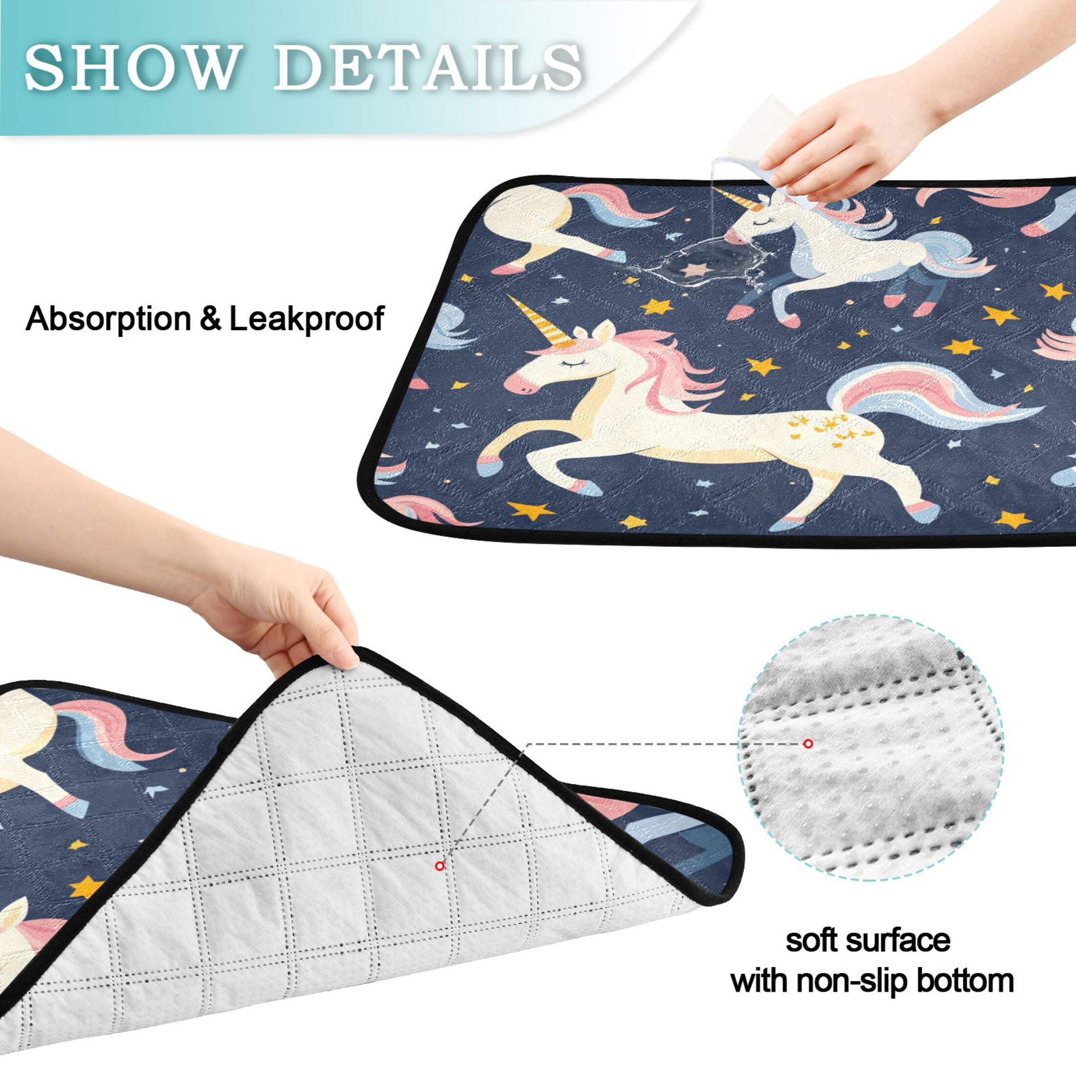 Washable Pet Pee Pads with Super Absorbent Reusable Training Pads for Dogs & Cats Unicorn