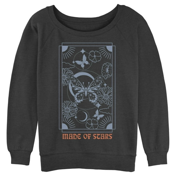 Junior's Lost Gods Made of Stars Butterfly  Sweatshirt Charcoal Heather Small