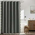 thumbnail image 2 of 84" Long Scalloped Shower Curtain Linen Textured with 12 Metal Hooks Cute Extra Long Heavy Duty Washable Waterproof Cloth Curtains with Black Border for Bathroom Hotel Bathtub,Charcoal Grey, 2 of 12