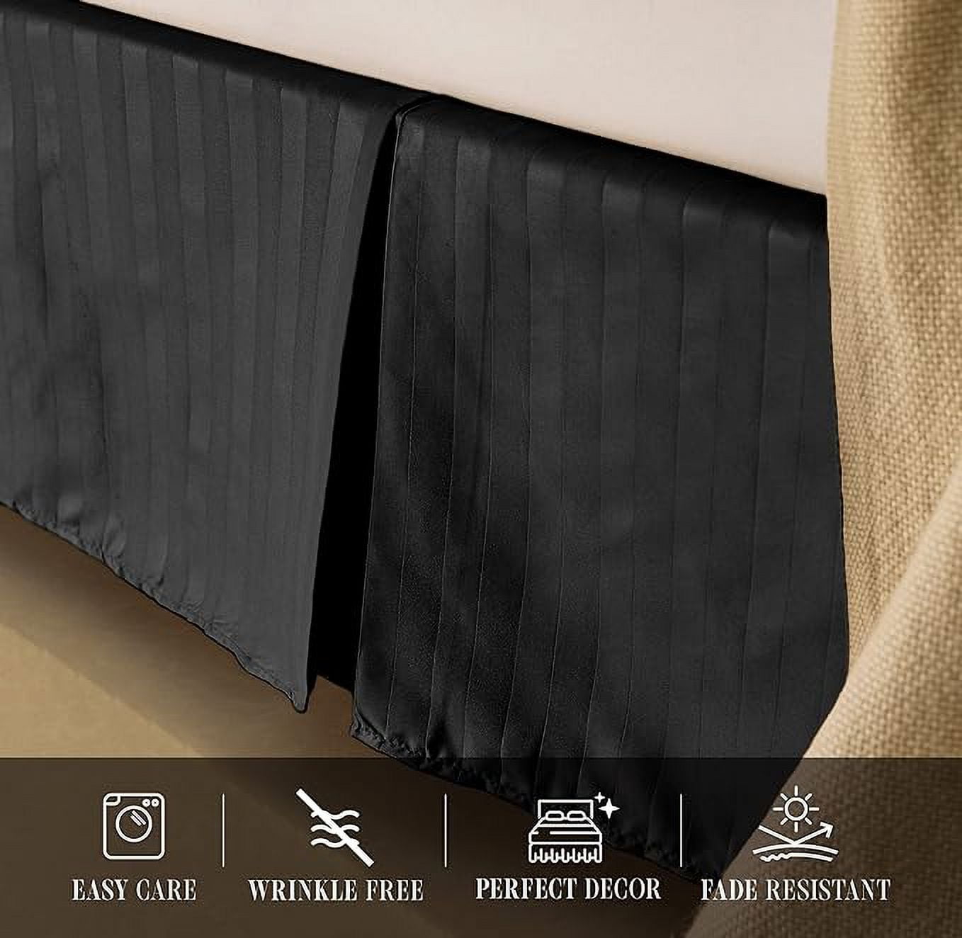 Elegant Comfort 1-Piece Striped Bed Skirt, 1500 Thread Count, Stylish Pleated Design, Easy Care, Wrinkle and Stain Resistant , King, Black