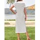 thumbnail image 5 of Vestido largo a rayas de verano para mujer 2024, manga corta informal, cuello en V, abertura lateral de punto suelta, 5 of 5