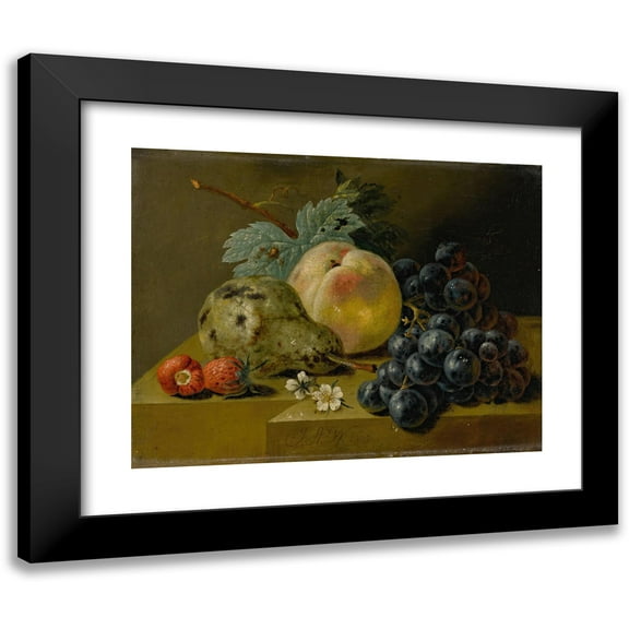 Johann Amandus Wink 14x12 Black Modern Framed Museum Art Print Titled - Still Life with Ripening Fruits on a Stone Ledge (1805)
