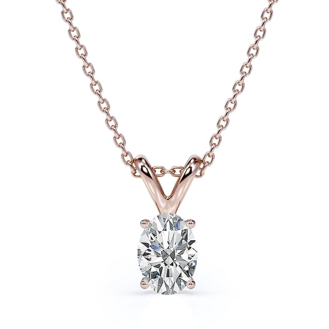 JeenMata Collar con Colgante de Moissanita Ovalada de 1,5 Quilates con Baño de Oro Rosa de 18 K sobre Plata, Certificado