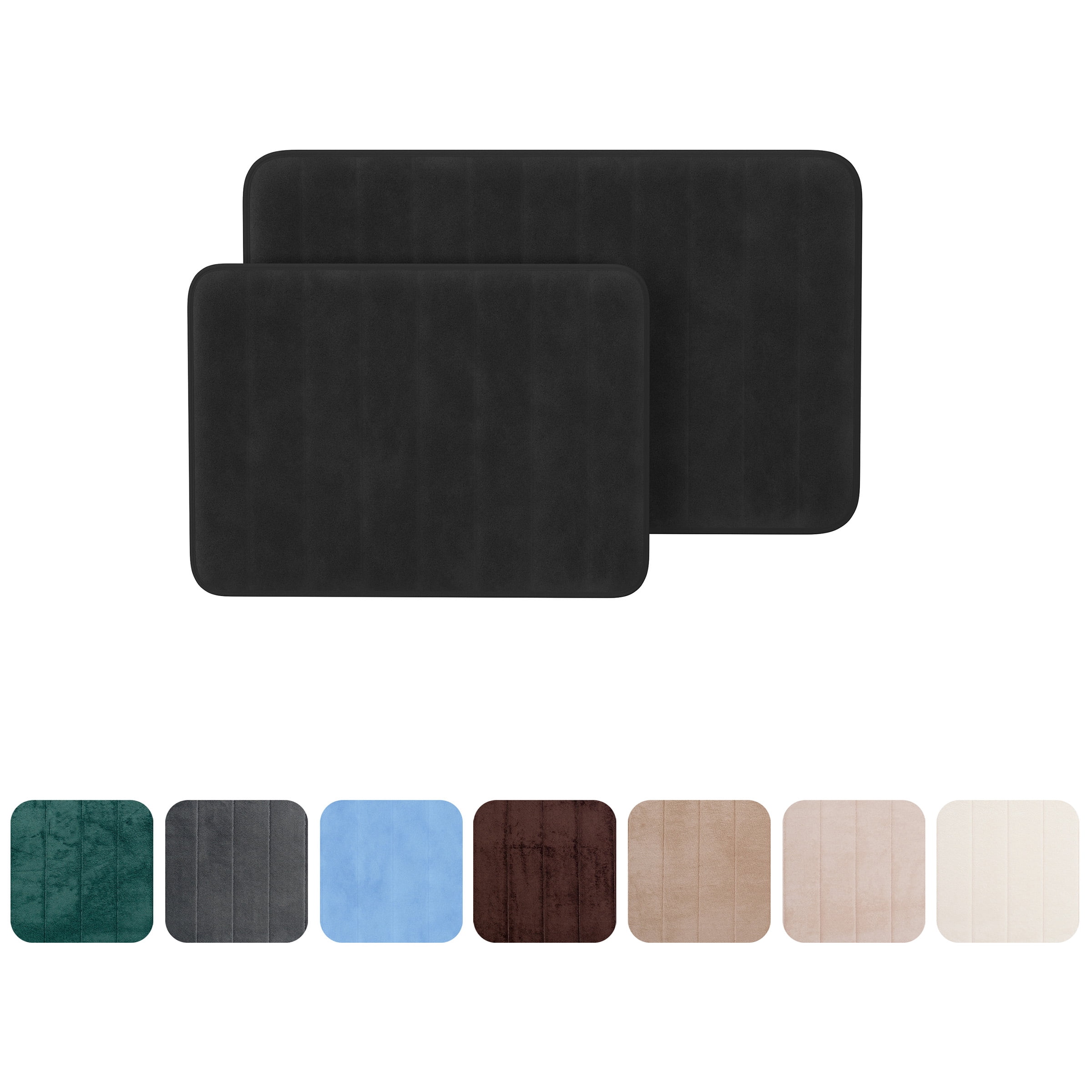 Lavish Home Set of 2 Bath Rugs – Non-Slip Memory Foam Bathroom Set, Black