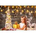 thumbnail image 2 of Fondo navideño de vinilo de 8 x 6 pies con pared de madera rústica y purpurina dorada para fotografía, árbol de Navidad, alce, decoración para fiestas familiares., 2 of 6