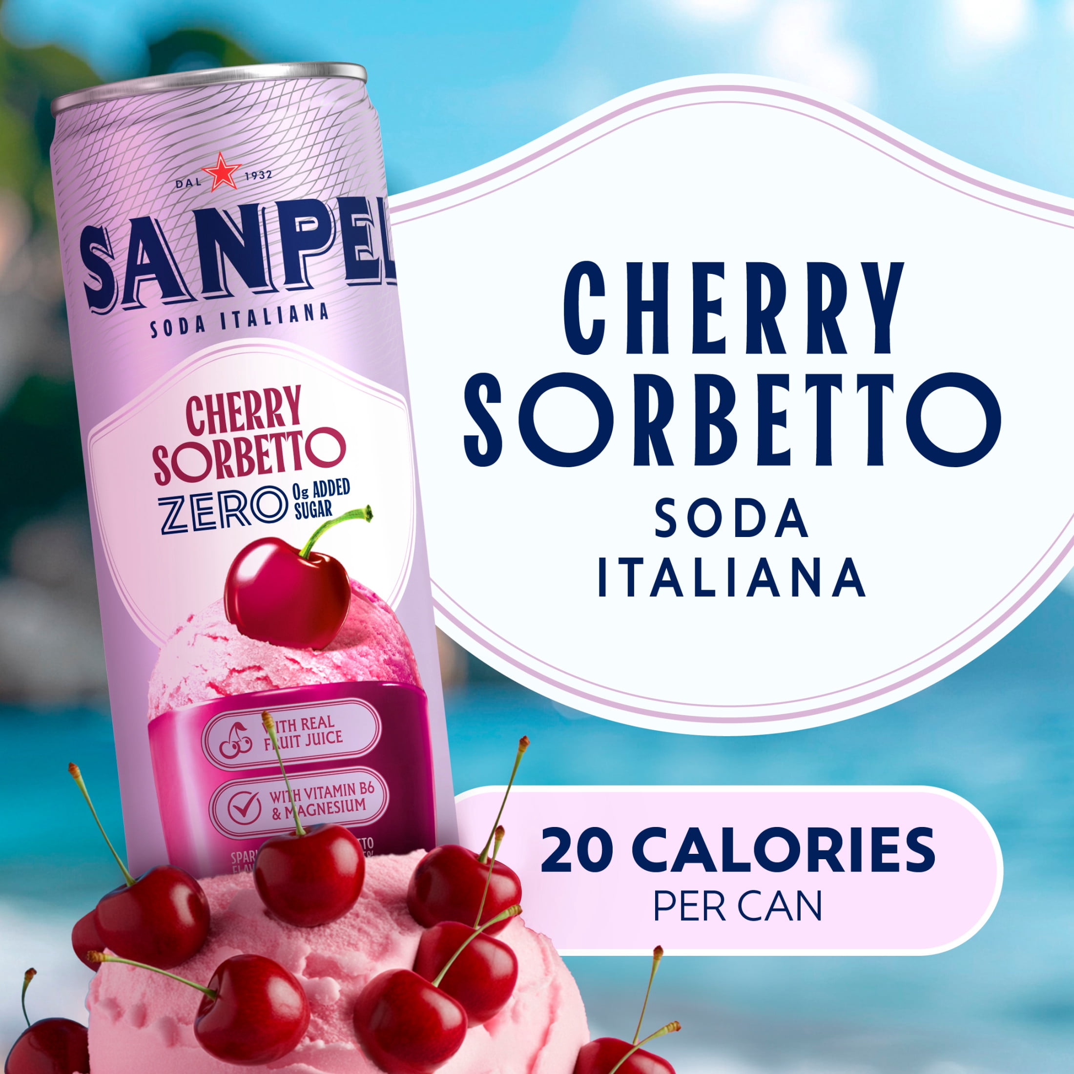 Sanpellegrino Soda Italiana Cherry Sorbetto, 0g Added Sugar, Italian Sparkling Soda 66.954 fl oz