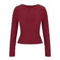 thumbnail image 5 of Scyoekwg Long Sleeve Crop Tops for Women Solid Color Round Neck Basic Short Tops Casual Comfy Slim Tops Pullover (Red,M), 5 of 6