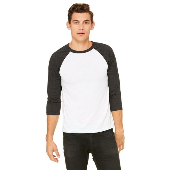 Bella   Canvas Unisex Jersey 3/4 Sleeve Baseball Tee , 3200 , WHT FLCK/ CHR TR , X-Large