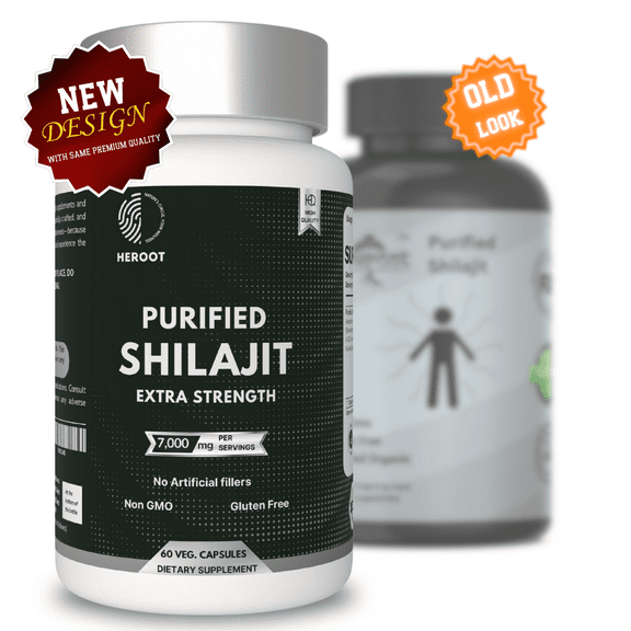 Heroot Himalayan Premium Pure Organic Shilajit 500mg Extract Capsules - 2.5% Fulvic Acid, Energy, Stamina, Fatigue, Anxiety & Stress Relief, 120 Count