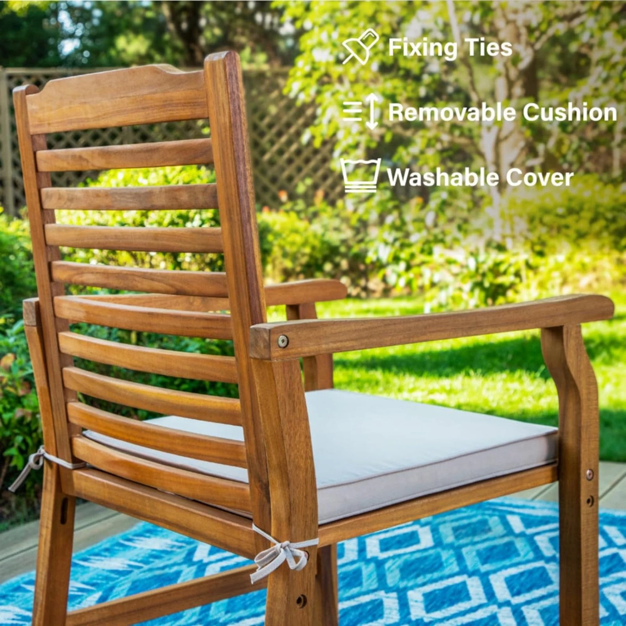 Sophia & William 7 Pieces Patio Dining Set Acacia Wood Outdoor Furniture Set Expandable Table and Natural Wood Chairs with Cushions for Lawn, Garden, Backyard