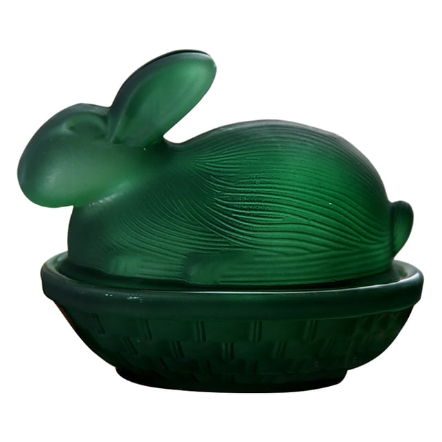 YWIYIUD 1PC Easter CandyDish Glass Rabbit Jar with Lid Cute Rabbit Cookie Jars Decorative Glass Dish Storage Bowl for Easter Table Decorations Gift Party Supplies 4x4.5inch