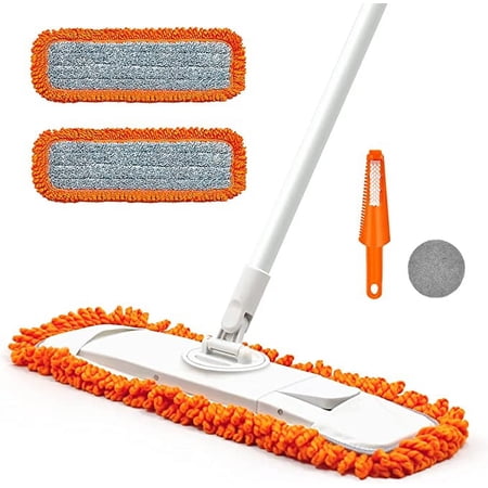 Dust Mop for Floor Cleaning with 2 Washable Microfiber Pads - JEHONN Dry Wet Flat Mop with Scouring Pad for Hardwood, Laminate, Tile, Marble