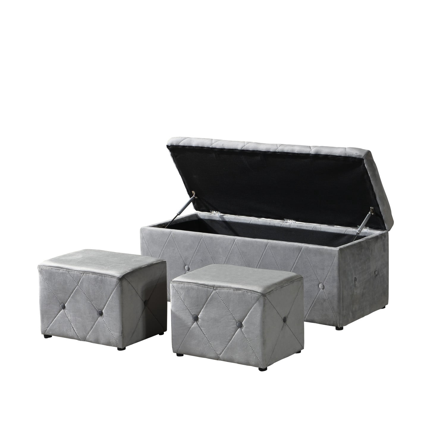 1 Piece Modern Light Gray Velvet Storage Ottoman with Resilient Sponge Cushion – Space-Saving Design for Family Gatherings & Bedroom Use|39.37" x 16.14" x 14.57" Dimensions|Comfortable Seating &...