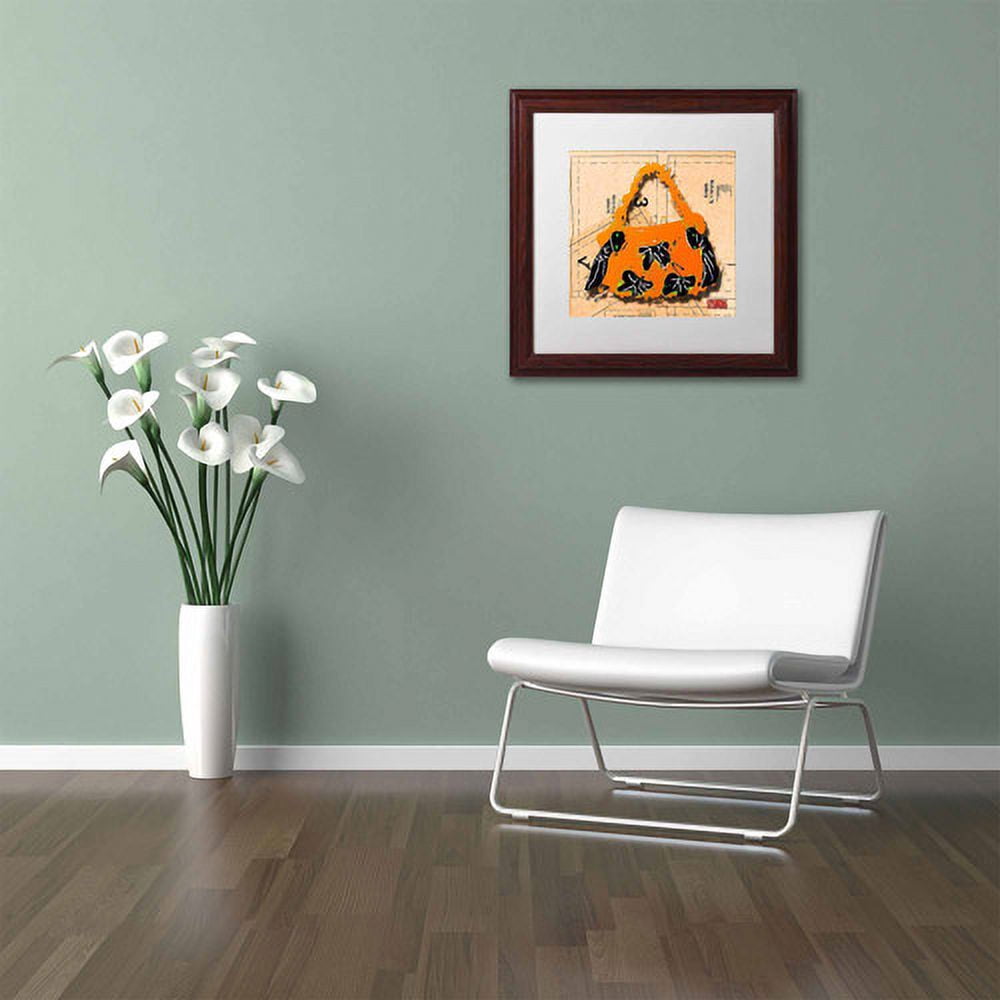 Trademark Fine Art "Bow Purse Black on Orange" Canvas Art by Roderick Stevens, White Matte, Wood Frame