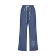 thumbnail image 4 of lcziwo Women's Plus Size High Waist Drawstring Linen Capris, Navy, 4 of 4