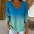 thumbnail image 2 of Feancey Plus Size Pullover Sweaters for Women Colorblock Trendy V Neck Knit Sweater Lightweight Casual Long Sleeve Knitted Jumper Tops Green 5XL, 2 of 7