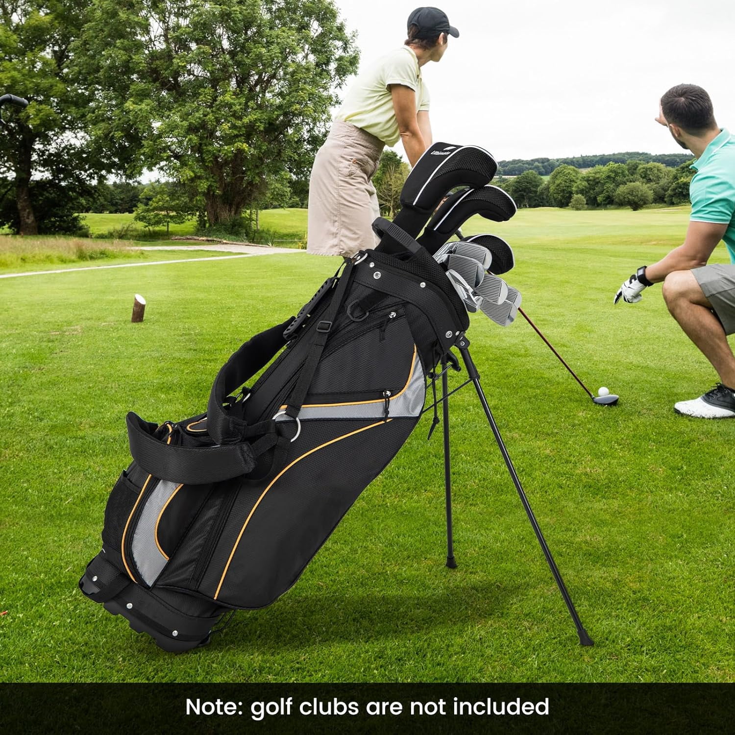 NIUMU Golf Stand Bag with 8 Way Top Dividers, Lightweight Golf Bag with Detachable Dual Strap & 7 Pockets, Rain Hood, Portable Golf Bag for Men & Women, Black