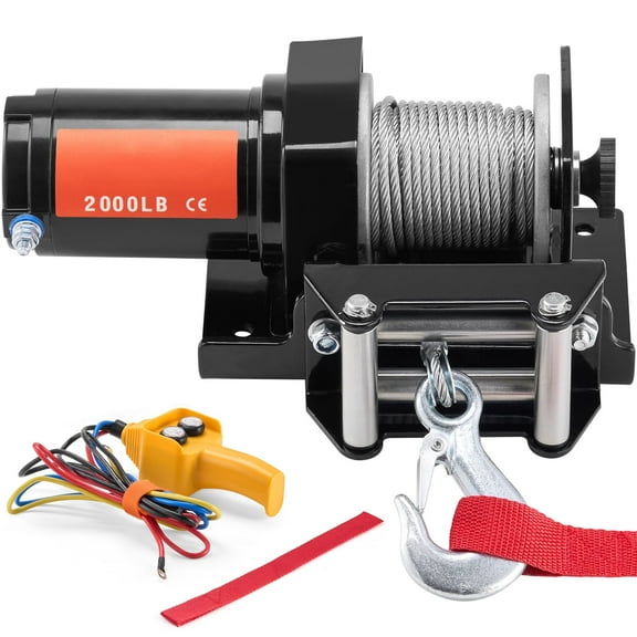 KFFKFF Electric Winch, 2000 lb Pulling Power, 12V DC for ATV/UTV, Φ5/32 in x 39 ft Steel Cable, Roller Fairlead, Wired Remote, IP55 Water Resistance, Ideal for UTV ATV Off-Road Recovery