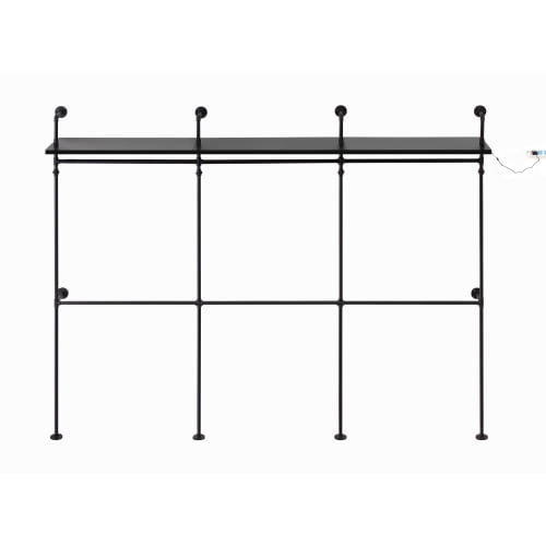 118.3" Industrial Pipe Clothing Rack, Reversible Heavy-Duty Walk-in Closet System with RGB LED Lights & Shelves, 3-Tier Garment Rack, Black