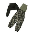 thumbnail image 2 of Haitryli Girls Workout 3Pcs Outfit Long Sleeve Cropped Hoodie with Striped Texture Tank Top Camouflage Sweatpants Black Army Green 11-12Y, 2 of 6