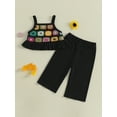 thumbnail image 6 of BemeyourBBs Vintage Toddler Baby Girls Summer 2 Piece Outfits Crocheted Flowers Fruit Ruffled Camisole Spaghetti Strap Tank Cami Top and Elastic Wide Leg Pants Set, 6 of 9