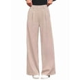 thumbnail image 5 of Women Dressy Work Business Casual Elastic High Waisted Trousers Ribbed Lounge Palazzo Pants Oat Color M, 5 of 10