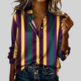 thumbnail image 2 of LEKWK Mardi Gras Shirts for Women Beaded Chain Stripe Button Down Blouses & Button-Down Shirts Long Sleeve Lapel Neck Casual Daily Wear, 2 of 5