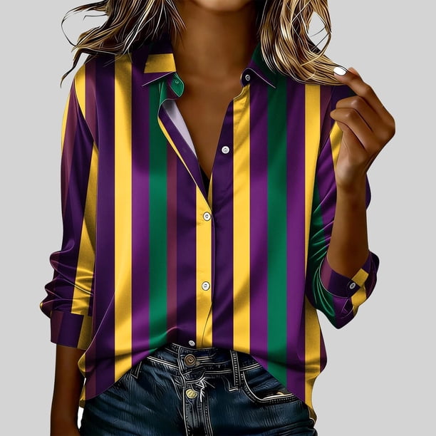 TaTaai Womens Festival Print Polyester Shirt Long Sleeve Round Neck Casual Lightweight Blouse Holiday Wear Fits Small Gift