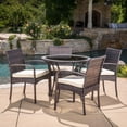 thumbnail image 5 of Venetian 5-Piece Outdoor Round Glass Top Wicker Dining Set with Cushions, Multi-brown, 5 of 8