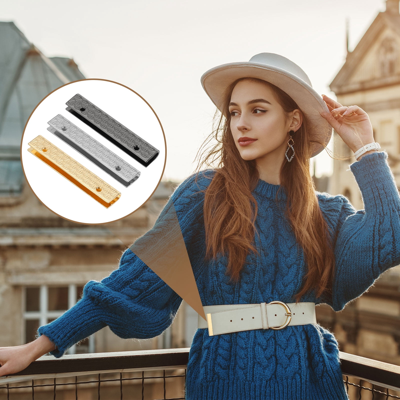 24Pcs Metal Belt Buckle End Tips with Screws, Light Gold,Chrome,Black Zinc Alloy Purse Hardware Belt Tip 0.22 Inch Wide Rectangle Zipper End Cap for DIY Bag Making Belt Clip Clasps