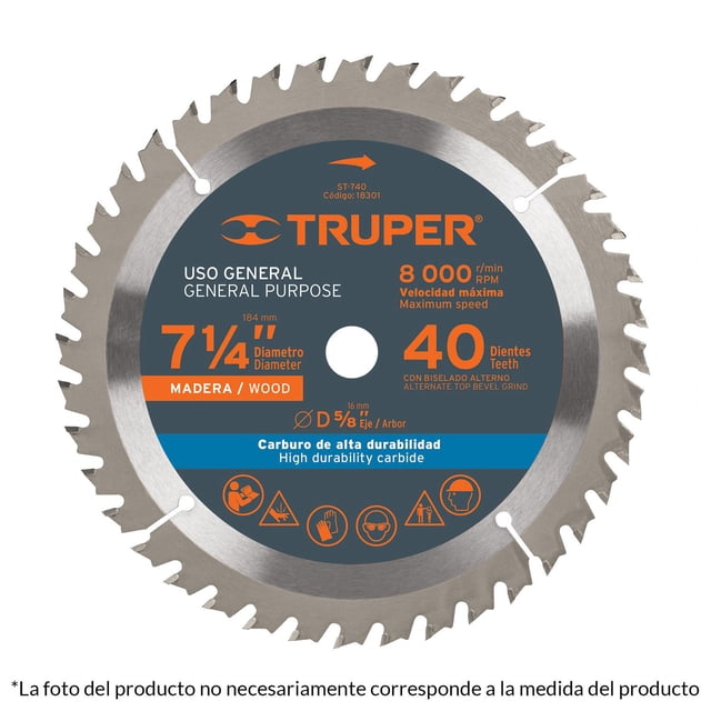 Disco sierra Para Madera 7-1/4 30 Dientes Centro 5/8 Truper ST-730