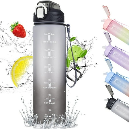 

Sports Water Bottle 1 Litre Time Markings and With Straws Bottles Water Bottle Opens With 1-Click Suitable for Fitness Outdoor Camping Yoga Cycling and Family Life Black