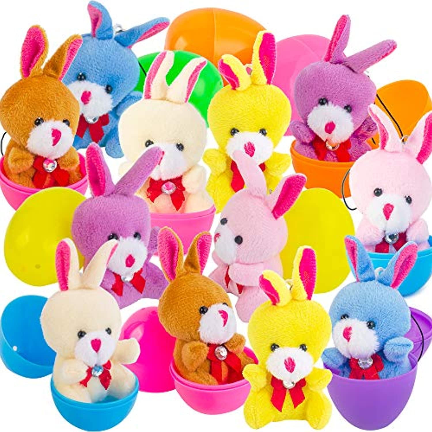 12 PCs Filled Easter Eggs with Plush Bunny, 2.25â€ Bright Colorful