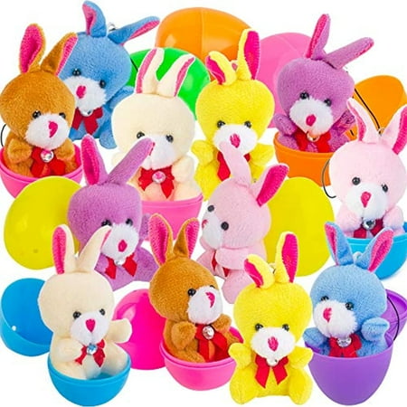 12 PCs Filled Easter Eggs with Plush Bunny, 2.25â€ Bright Colorful Easter Eggs Prefilled with Variety 3.5â€ Plush Bunnies