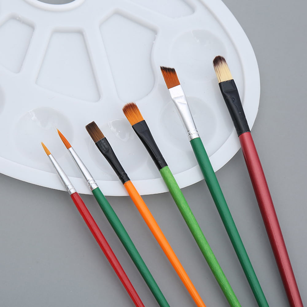 6pcs Paint Brushes and 1pc Palette Tray Set for Children Adults Watercolor Oil Acrylic Gouache Art Painting Supplies