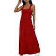 thumbnail image 3 of Women'S Two-Piece Sleeveless Square Neck Tank Maxi Dress with Built-in Crop Top Red XL, 3 of 9
