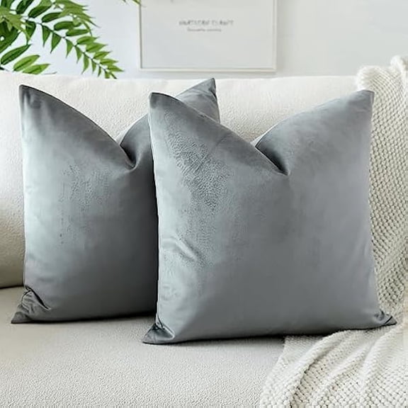 Eryueer Soft Velvet Decorative Throw Pillow Covers 50x50 cm Solid Cushion Covers 20x20 Inch Cushion Case Square Pillow Cases for Couch Sofa Living Room Bedroom Home Decor Set of 2 (Grey)