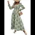 thumbnail image 1 of Vestido Informal de Otoño con Estampado Floral, Escote en V y Corte A para Mujer, Larga, Estilo Verde M, 1 of 9