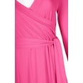 thumbnail image 5 of Bon Rosy, Women's, 3/4 Sleeve Deep V-Neck Maxi Faux Wrap Solid Dress, Hot Pink, S, 5 of 5