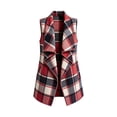 thumbnail image 3 of QIYAGBSA Plaid Vest for Women Open Front Notch Lapel Sleeveless Mid Length Cardigan Outerwear with Side Pockets Fall Casual Lightweight Layer, 3 of 5