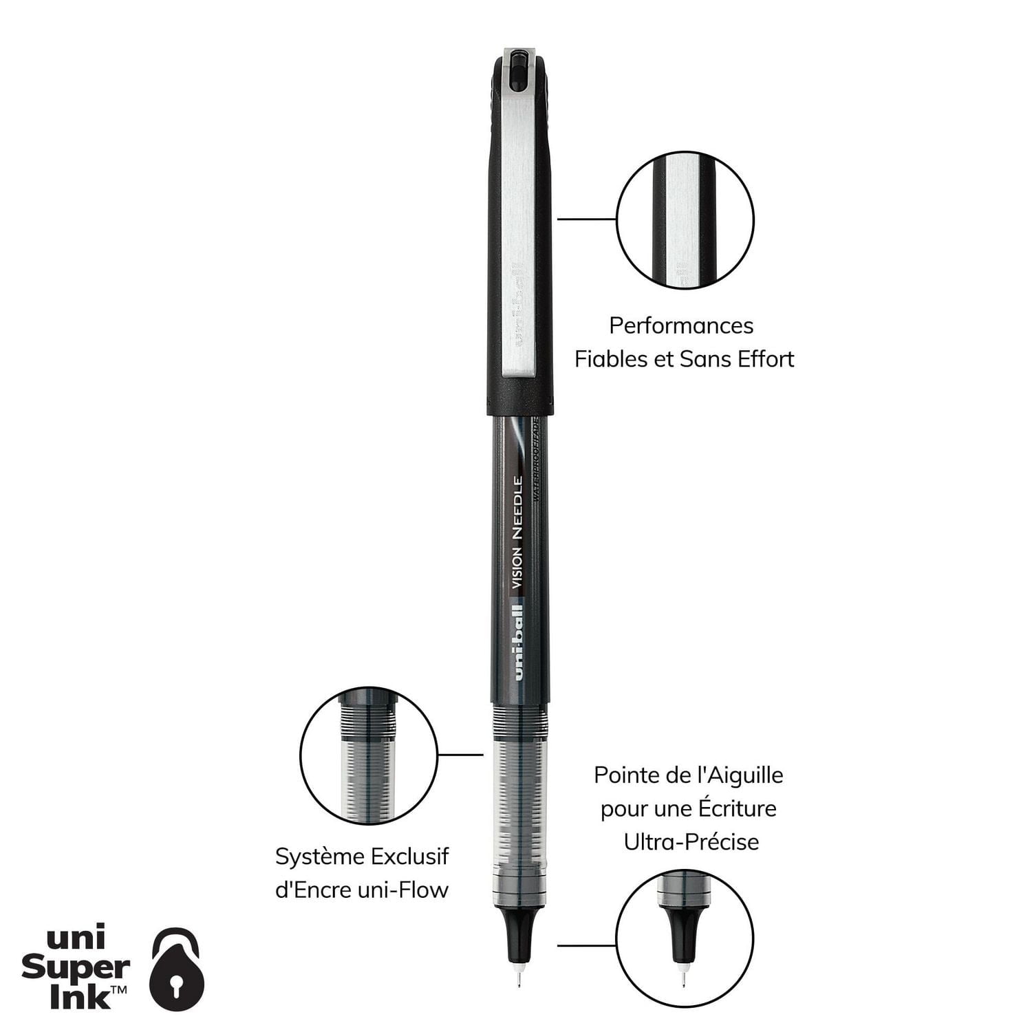 Stylos à bille roller uniball™ Vision Needle, pointe micro (0,5 mm), noir, lot de 5 Vision Needle Micro Noir 5pk