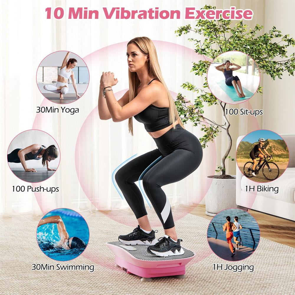 Choco Moon Vibration Plate Exercise Machine for Lymphatic Drainage and Weight Loss with 10 Speed Intensities, Indoor Fitness Equipment-Pink