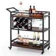 thumbnail image 1 of Costway 3-tier Bar Cart on Wheels Home Kitchen Serving Cart with Wine Rack & Glass Holder Rustic Brown, 1 of 10