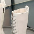 thumbnail image 5 of BOBOGOJP Girls Leather Lace Up Knee High Boots with Side Zipper Fashion Comfortable Round Toe Low Heel Combat Riding Boots Winter Tall Boots Little Kid/Big Kid,White Beige for Size 10, 5 of 7