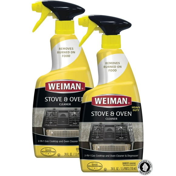 Weiman Heavy Duty Stove and Oven Cleaner and Degreaser for Glass, Ceramic Cooktops, BBQ grill grates - 2 Pack, 24 Oz w/MicroFiber Towel